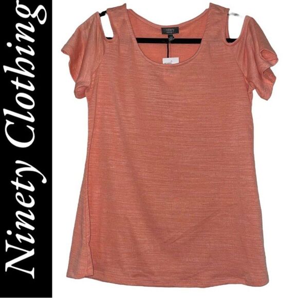 Ninety clothing cold shoulder top Women’s size  small flutter short sleeve new - Picture 9 of 9